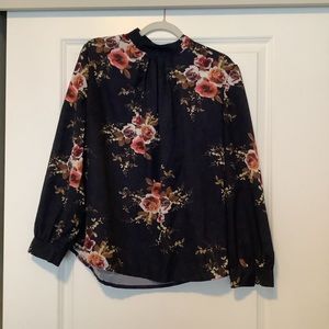 Abollria Navy Floral High Neck Blouse (size L)